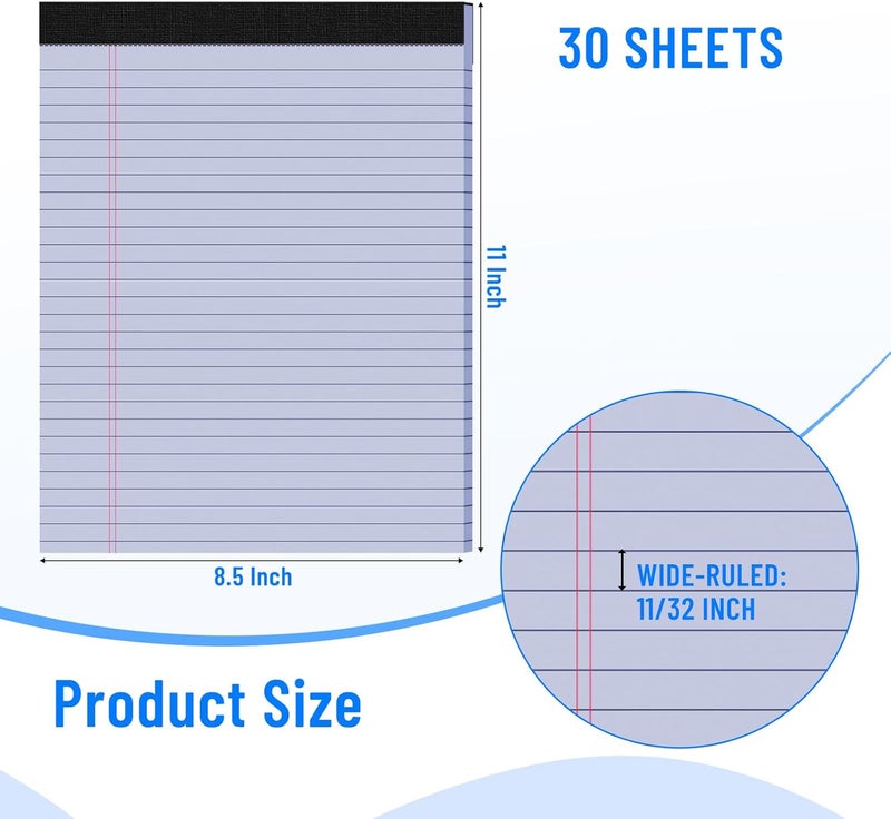 Ciphyfee 3pcsLegal Pads 8.5 x 11, Notepads 8.5 x 11 Inch, Purple Note Pads Clear Print Writing Pads of Paper, Memo Pads , Perforate Legal Notepads Paper , Wide Ruled Lined with Sturdy Back,30 Sheets/Pack - Image 2